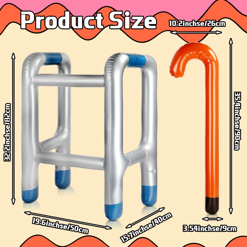 Zonon 2 Pcs Inflatable Walker and Cane Blow up Toy, Over The Hill Gag Gifts Cane Prop Funny Old Age Accessories for Little Teen 100th Day of School Retirement Dress up Party Decoration - Image 2