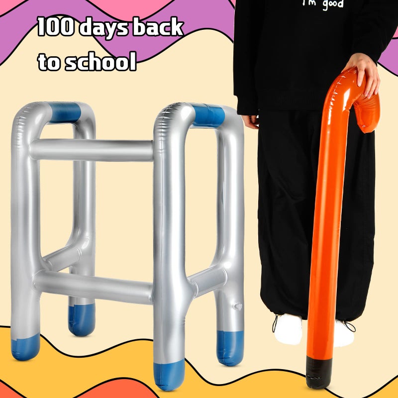 Zonon 2 Pcs Inflatable Walker and Cane Blow up Toy, Over The Hill Gag Gifts Cane Prop Funny Old Age Accessories for Little Teen 100th Day of School Retirement Dress up Party Decoration - Image 5