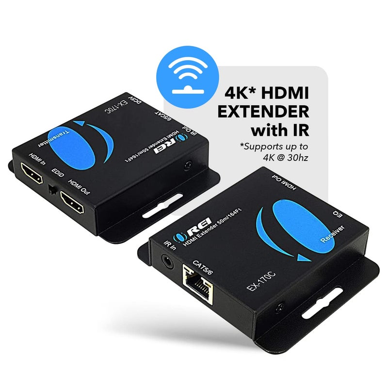 OREI 4K HDMI over Ethernet Extender Over CAT5/CAT6/CAT7, with IR Upto 164 Feet - Loop Out - 4K @ 30Hz 1080P Full HD Signal Distribution (EX-170C) - Image 2