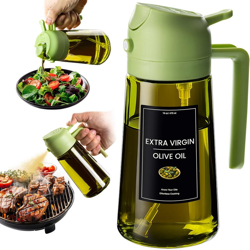 CXINYI - 16oz/470ml Olive Oil Dispenser for Kitchen with Stickers - 2 in 1 Olive Oil Sprayer for Cooking, Air Fryer, and Salad, Green (Light-Proof Kitchen Gadget) - Image 1