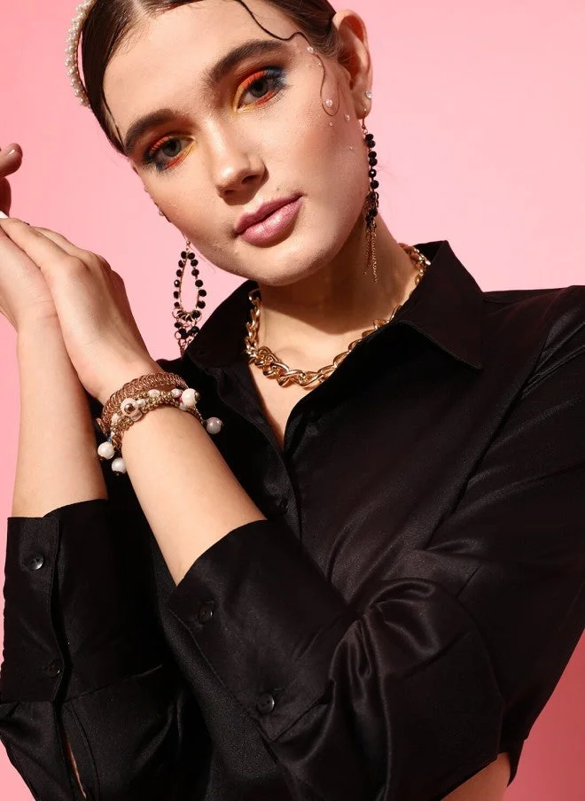 STREET 9 Black Shirt Style Crop Top for Women