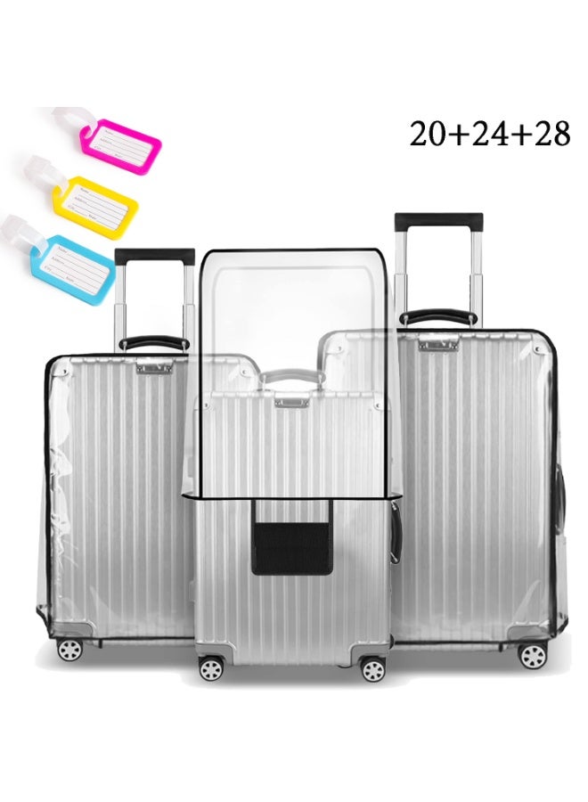 KINGMAZI 3 Pieces Thicken Clear Luggage Cover Protector, 20" 24" 28" PVC Luggage Covers for Suitcase Waterproof Dustproof Anti-scratch Travel Suitcase Covers Case for Wheeled Luggage - Image 1