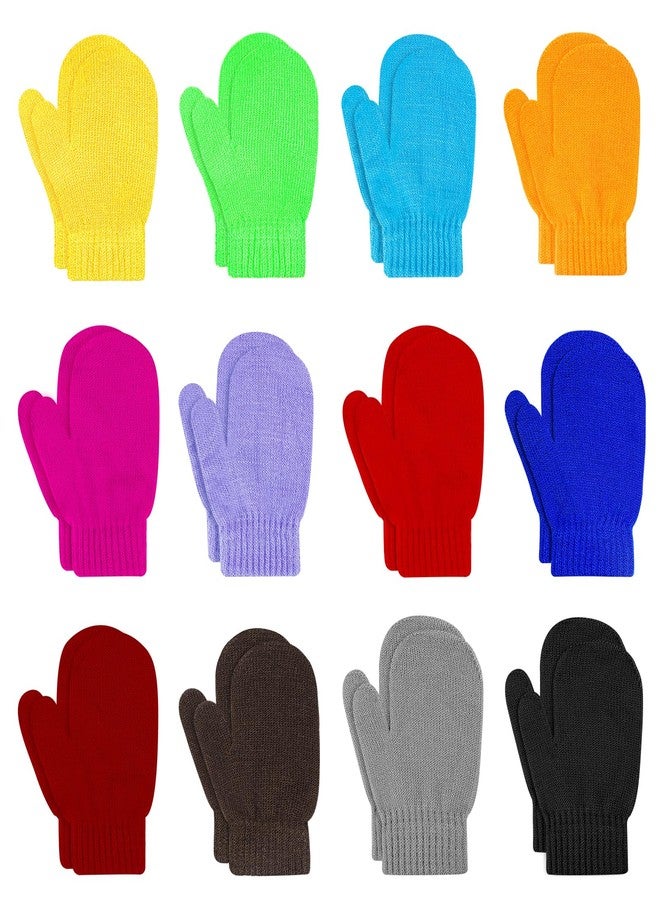 ONESING 12 Pairs Toddler Mittens Kids Knit Warm Mittens Children Solid Winter Gloves for Baby Girls Boys Multicolor1 4-6 - Image 1