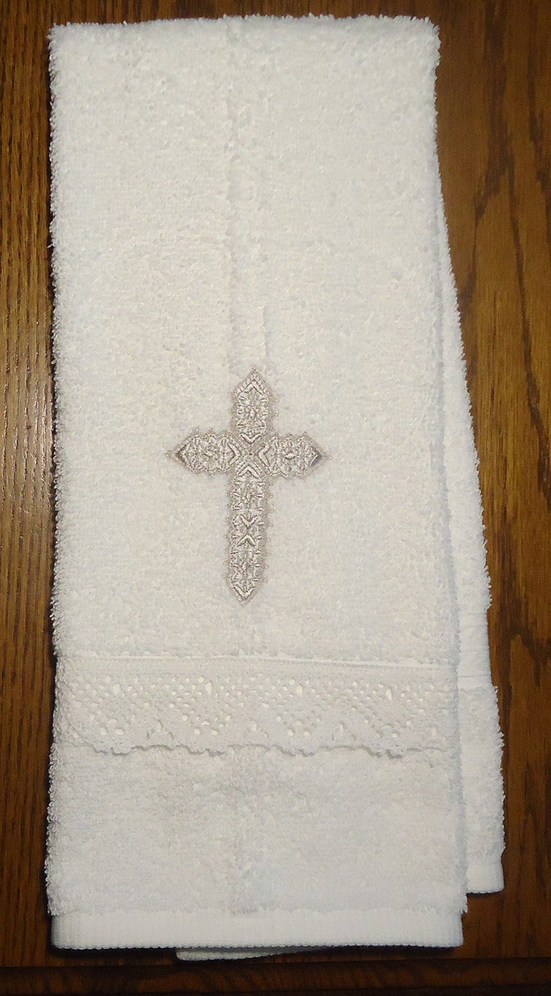 Integrity Designs Baby Baptism Towel with Cross Embroidery and Lace - Image 3