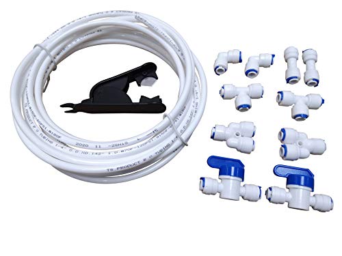 GREDIA 1/4" inch Quick Connect Water Purifiers Tube Fittings for RO Water Reverse Osmosis System (Ball Valve + L + Y + I + T Type) + PVC Pipe Tube Hose Cutter + 15 Meters/49.2 Feet Tubing Pipe (White) - Image 1
