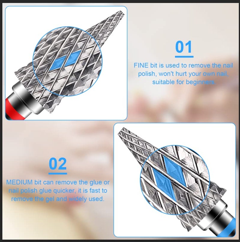Diesisa 2 Pack Nail Drill Bits for Acrylic Nails, 3/32" Shank Drill Bits for Nails Professional Electric Nail Drill Bits for Home Salon/Fine+Medium Nail Bits - Nib - Image 3