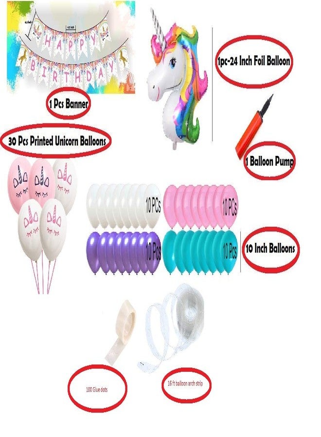 HK balloons Pack Of 73 Card Stock Paper Unicorn Theme Birthday & Happy Birthday Decoration Kit For Girls, Unicorn Birthday Decoration For Girls Theme|Multicolor - Image 2