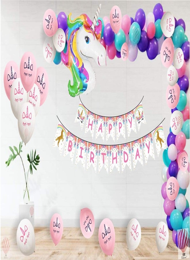 HK balloons Pack Of 73 Card Stock Paper Unicorn Theme Birthday & Happy Birthday Decoration Kit For Girls, Unicorn Birthday Decoration For Girls Theme|Multicolor - Image 1