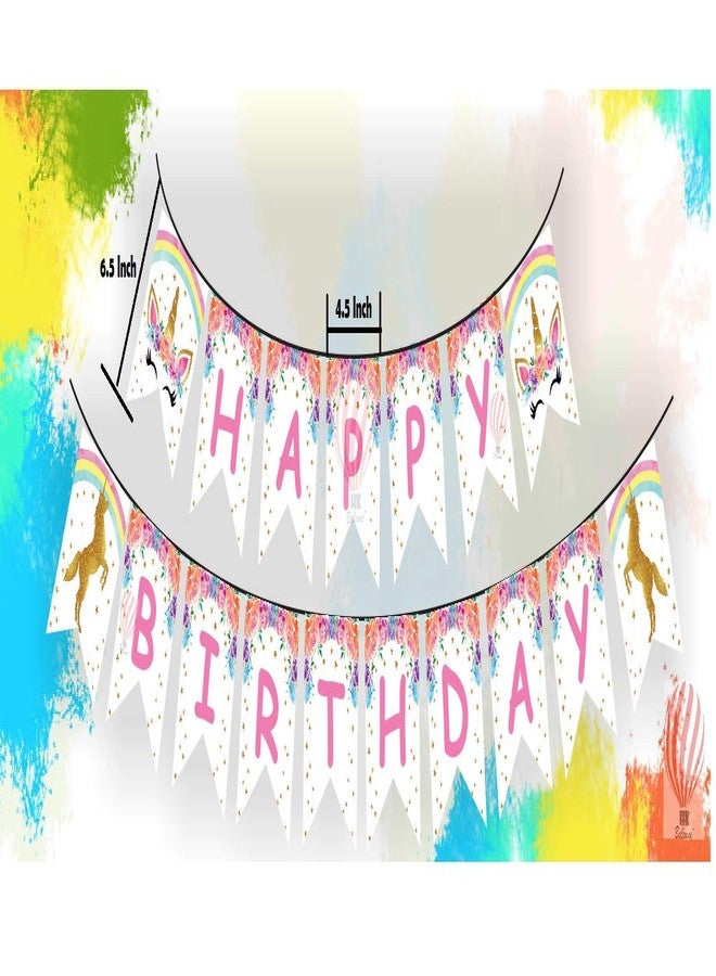 HK balloons Pack Of 73 Card Stock Paper Unicorn Theme Birthday & Happy Birthday Decoration Kit For Girls, Unicorn Birthday Decoration For Girls Theme|Multicolor - Image 3