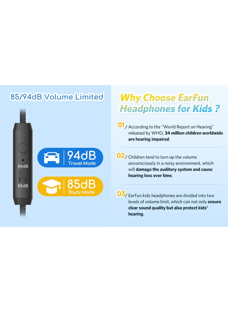 إيرفن سماعات EarFun Kids للأطفال مزودة بميكروفون، سماعات سلكية بحد أقصى لمستوى الصوت 85/94 ديسيبل، خاصية مشاركة الصوت، صوت ستيريو، عصابة رأس قابلة للتعديل، مناسبة للمدرسة والسفر والهاتف والتابلت. - Image 3