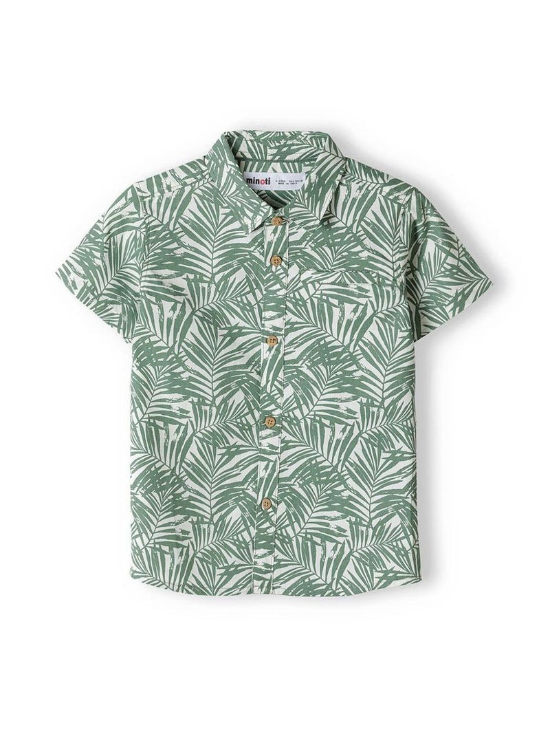 MINOTI Boys Short Sleeve Shirt with Palm Print and Button Front  - Image 2