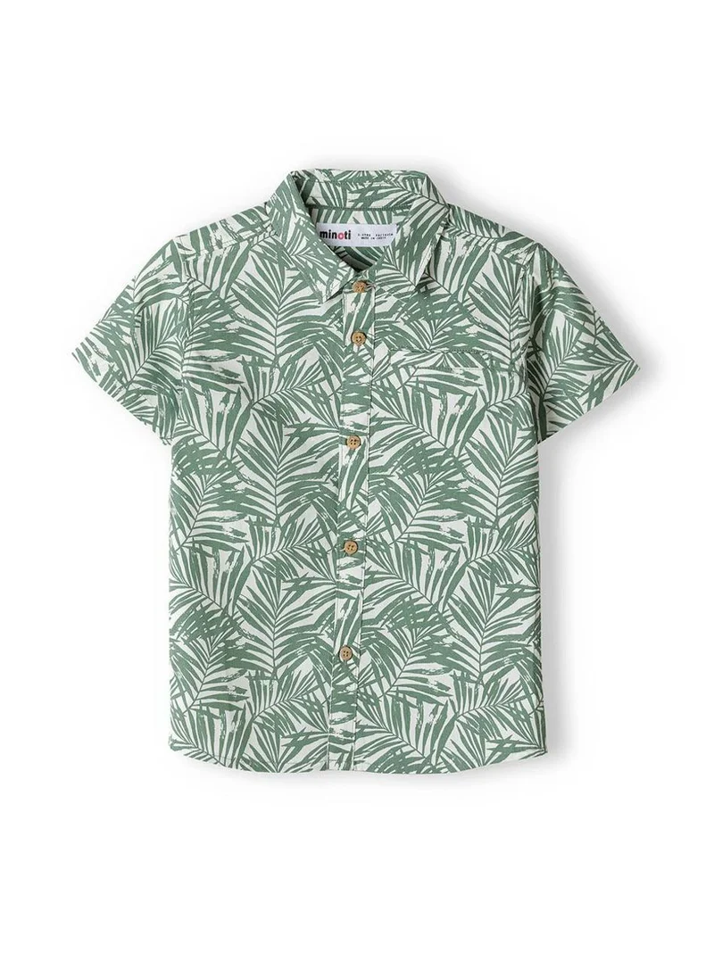 مينوتي قميص أولاد بنصف كم بطبعة نخيل وأزرار أمامية