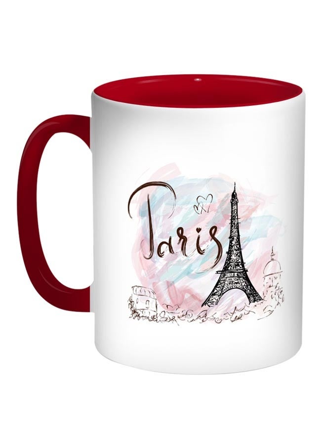 Eiffel Tower Printed Coffee Mug Red/White/Brown 11ounce