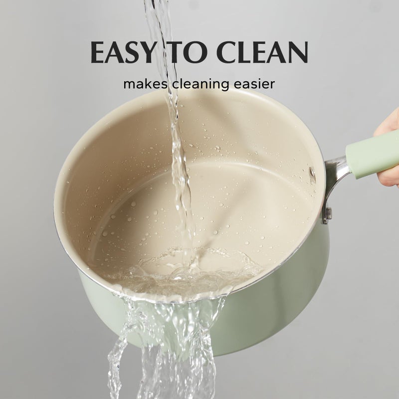 Redchef Ceramic Nonstick Saucepan with Lid, 2.5QT Small Cooking Pot, Non Toxic Sauce Pans for Kitchen, Cool Handle PFAS Free Compatible with All Cooktops, Green - Image 3