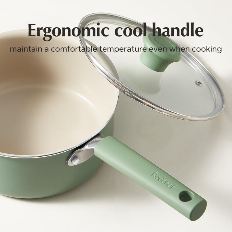 Redchef Ceramic Nonstick Saucepan with Lid, 2.5QT Small Cooking Pot, Non Toxic Sauce Pans for Kitchen, Cool Handle PFAS Free Compatible with All Cooktops, Green - Image 5