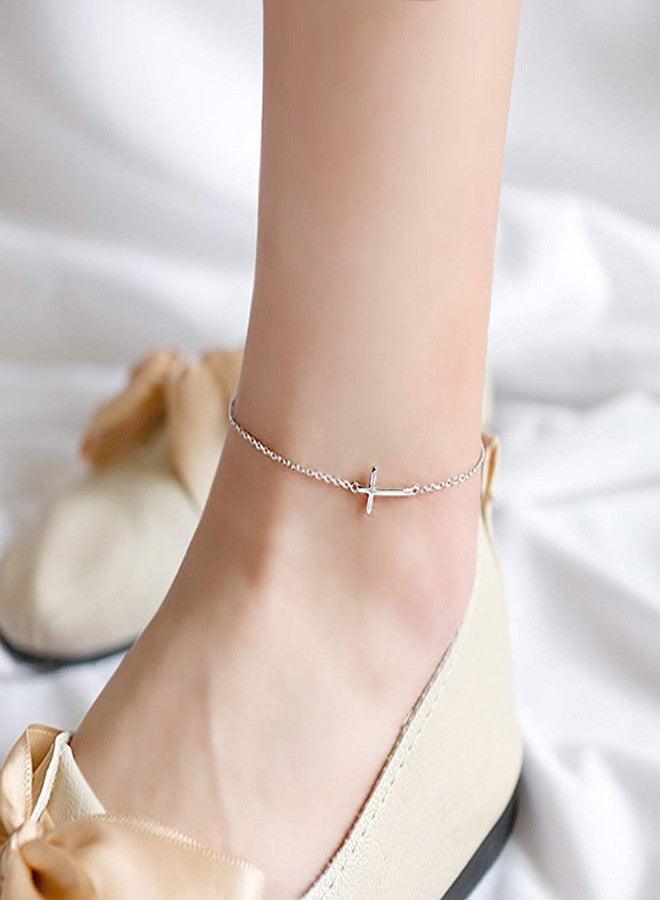 Dtja Cross Anklets for Women Men 925 Sterling Silver Sideways Cross Adjustable Chain Classic Dainty Charm Foot Anklet Bracelet Baptism Birthday Jewelry - Image 5