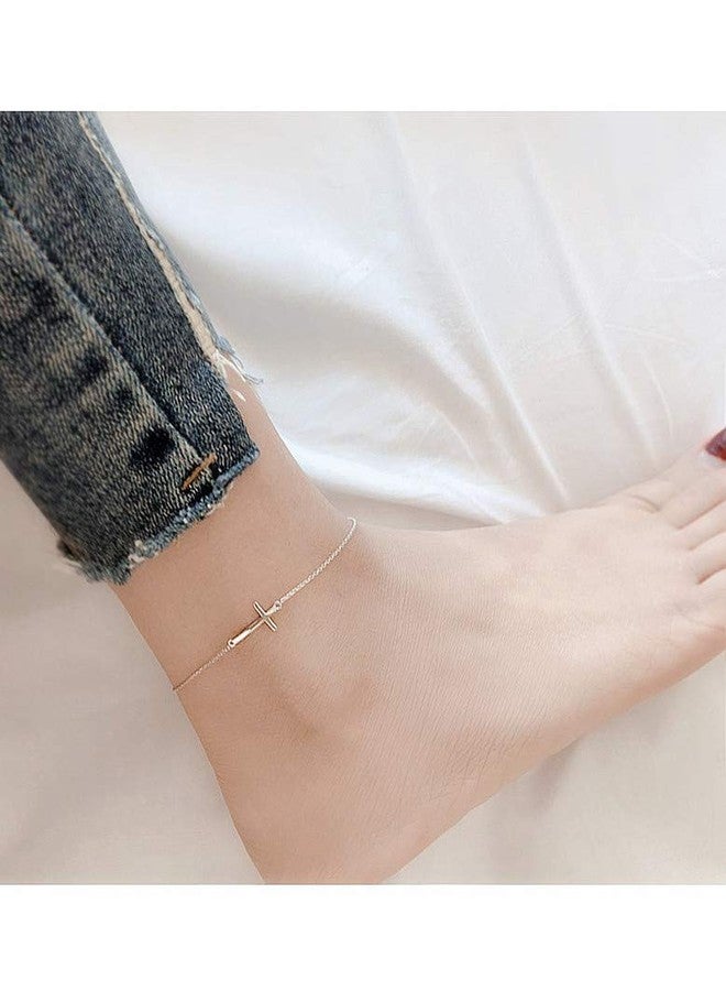 Dtja Cross Anklets for Women Men 925 Sterling Silver Sideways Cross Adjustable Chain Classic Dainty Charm Foot Anklet Bracelet Baptism Birthday Jewelry - Image 3