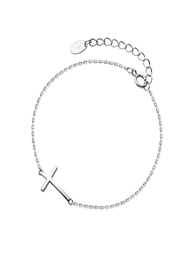 Dtja Cross Anklets for Women Men 925 Sterling Silver Sideways Cross Adjustable Chain Classic Dainty Charm Foot Anklet Bracelet Baptism Birthday Jewelry - Image 1