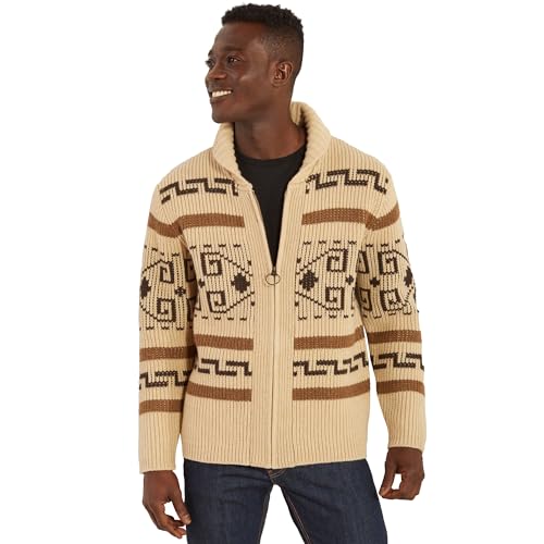 Pendleton The Original Westerley, Cardigan Sweater with Zipper and Metal Ring Loop, 100% Virgin Wool, Sweaters for Men, Heavy Cable Knitted Sweater - Tan/Brown - Image 1