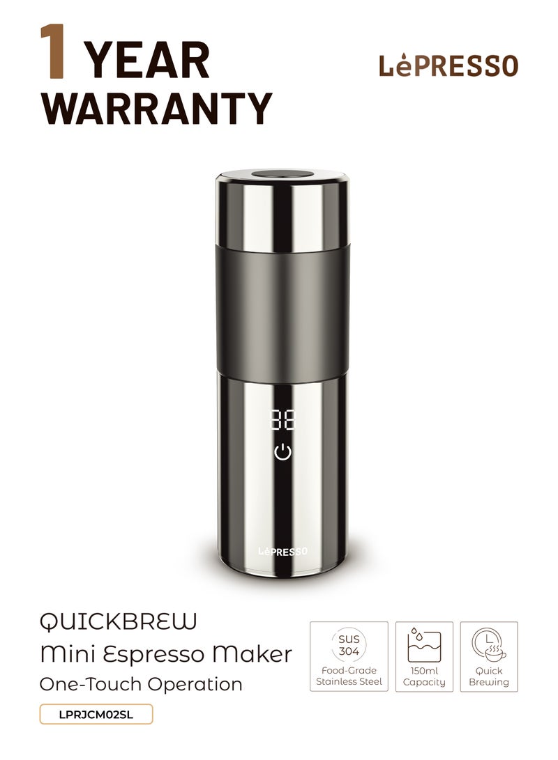 LePRESSO Mini Espresso Maker with Quick Brewing Time & Stainless Steel / Dual Voltage Operation / Anti Scald Design / Capacity 150ml / Rated Power 180w - Silver - Image 1