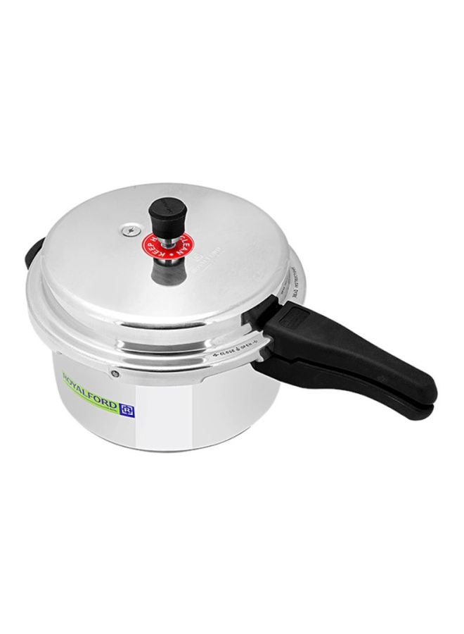 Royalford 3 L + 5 L Aluminum Pressure Cooker Combo-Equipped with Multi-Safety Device and Pressure Indicator| Durable Aluminum Alloy Construction with Firm Handles| Non-Induction Base, Compatible with Gas, Electric, Ceramic and Halogen Cooktops| Silver Silver 5.0Liters - Image 3
