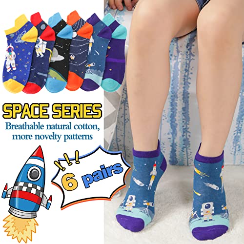 Welwoos Kids Boys Ankle Socks No Show Low Cut Funny Cute Cartoon Novelty Cotton Socks 6 Pairs Gifts Stocking Stuffers for Boys Kids(Space,5-8 Y) - Image 3