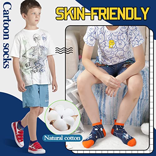 Welwoos Kids Boys Ankle Socks No Show Low Cut Funny Cute Cartoon Novelty Cotton Socks 6 Pairs Gifts Stocking Stuffers for Boys Kids(Space,5-8 Y) - Image 2