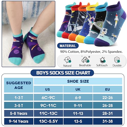 Welwoos Kids Boys Ankle Socks No Show Low Cut Funny Cute Cartoon Novelty Cotton Socks 6 Pairs Gifts Stocking Stuffers for Boys Kids(Space,5-8 Y) - Image 5