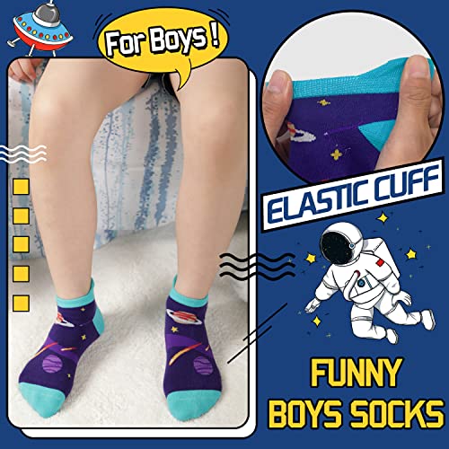 Welwoos Kids Boys Ankle Socks No Show Low Cut Funny Cute Cartoon Novelty Cotton Socks 6 Pairs Gifts Stocking Stuffers for Boys Kids(Space,5-8 Y) - Image 4
