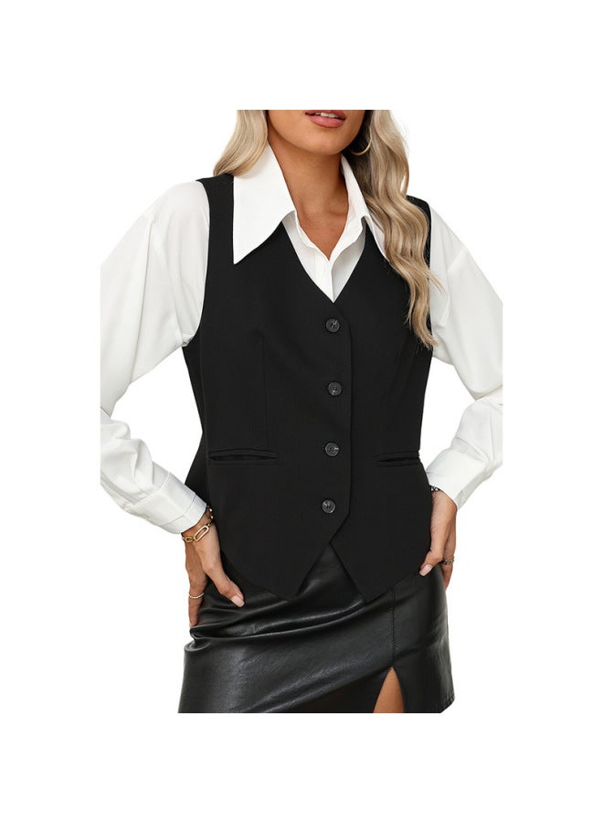 2024 Summer Solid Color All-match V-neck Vest Women's Independent Station Fashion Commuter Single-breasted Suit Vest For Women 