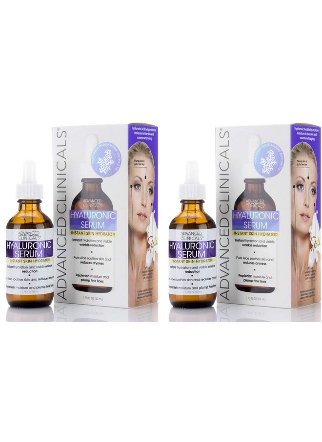 Advanced Clinicals - Hyaluronic Acid Face Serum Skin Care Facial Moisturizer To Restore Skin Anti Aging Face Serum For Wrinkles Dark Spots Fine Lines & Dry Skin 1.75 Fl Oz (Pack Of 2) - Image 1
