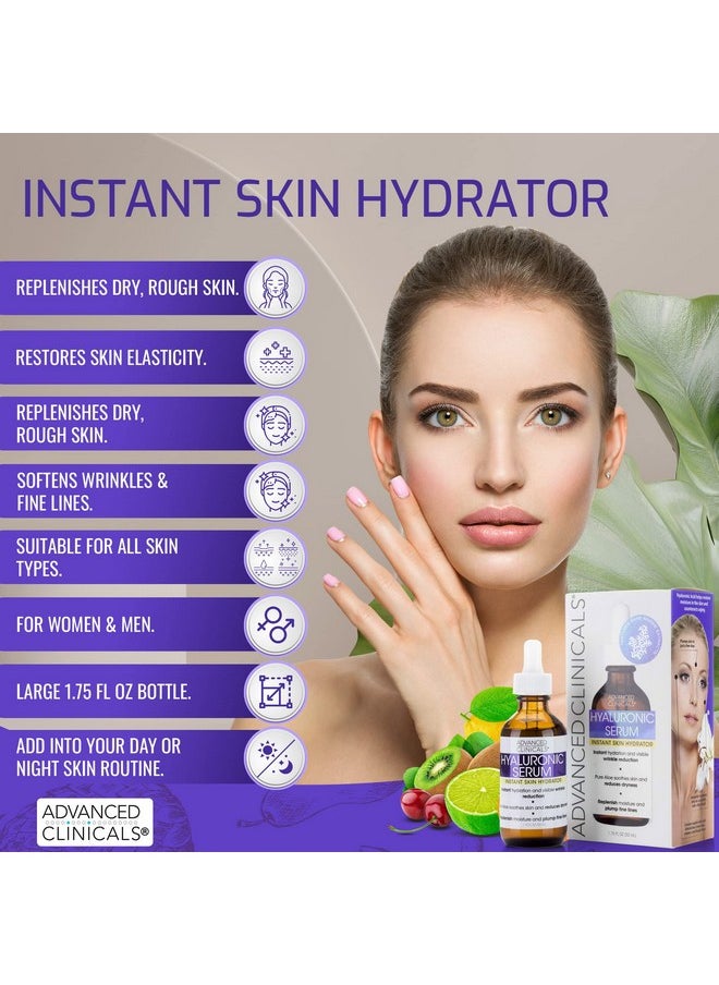 Advanced Clinicals - Hyaluronic Acid Face Serum Skin Care Facial Moisturizer To Restore Skin Anti Aging Face Serum For Wrinkles Dark Spots Fine Lines & Dry Skin 1.75 Fl Oz (Pack Of 2) - Image 1