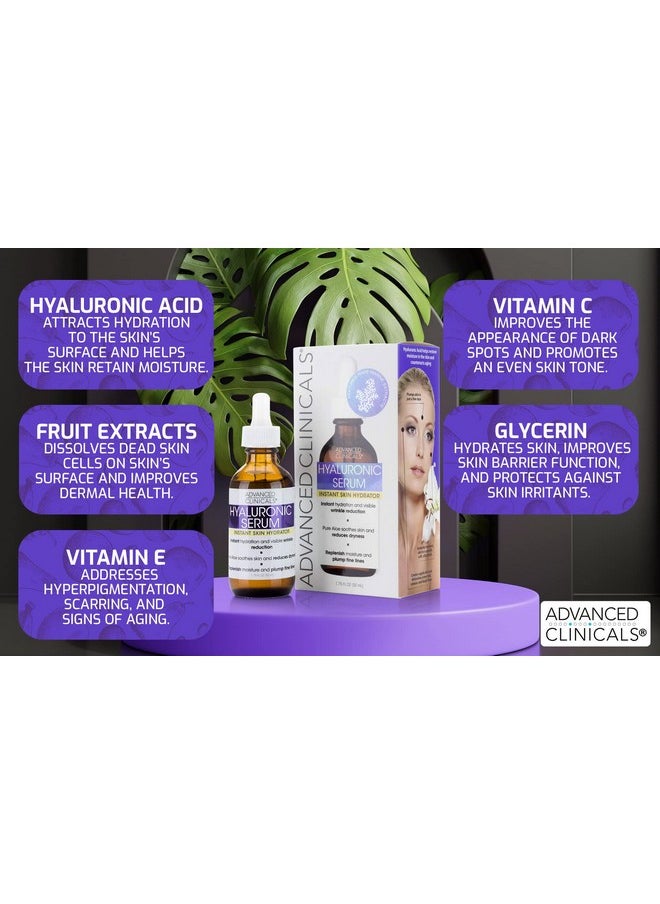 Advanced Clinicals - Hyaluronic Acid Face Serum Skin Care Facial Moisturizer To Restore Skin Anti Aging Face Serum For Wrinkles Dark Spots Fine Lines & Dry Skin 1.75 Fl Oz (Pack Of 2) - Image 1