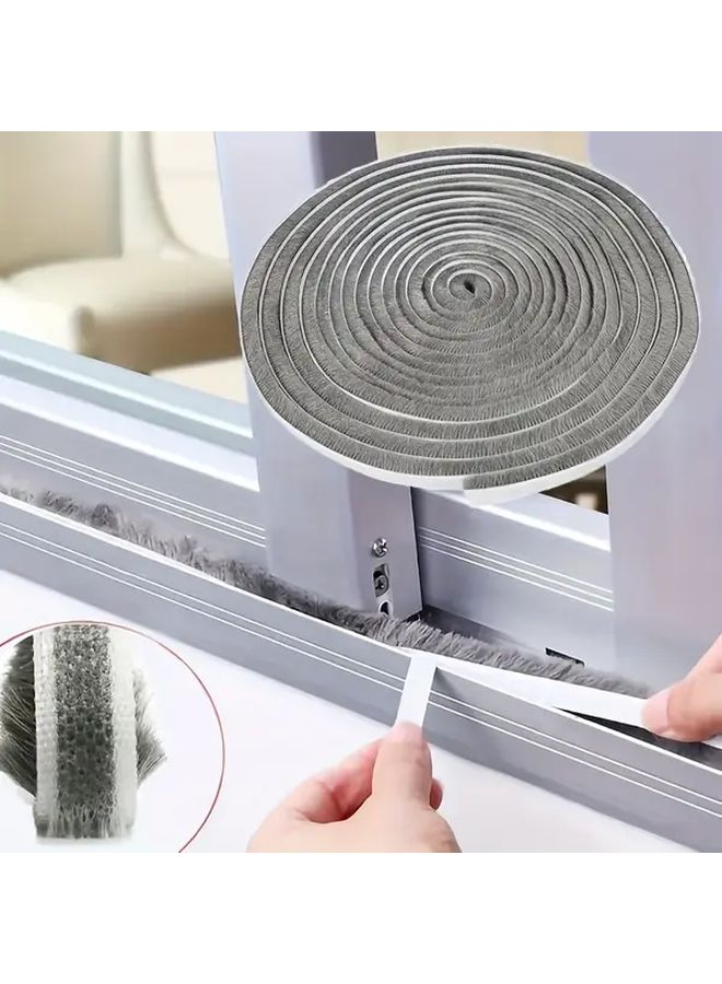 Gray Weather Stripping Brush 9mmx9mm 236 Inch Self Adhesive Seal Strip For Sliding Doors Windows - Image 1