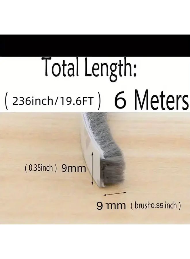 Gray Weather Stripping Brush 9mmx9mm 236 Inch Self Adhesive Seal Strip For Sliding Doors Windows - Image 3