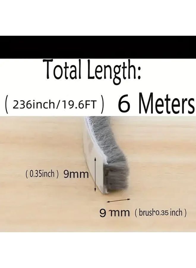 Gray Weather Stripping Brush 9mmx9mm 236 Inch Self Adhesive Seal Strip For Sliding Doors Windows - Image 4