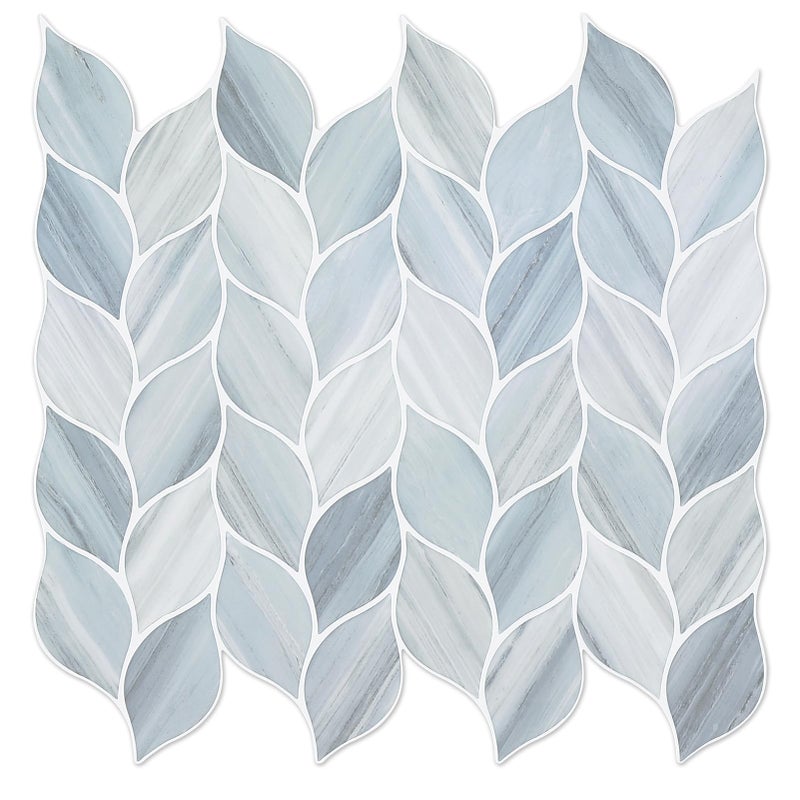 Tilingview 10 Pcs Vinyl Leaf Peel and Stick Tile for Kitchen Backsplash Premium SelfAdhesive Tiles Plastic Wall Stickers Art Mosaics Blue Gray