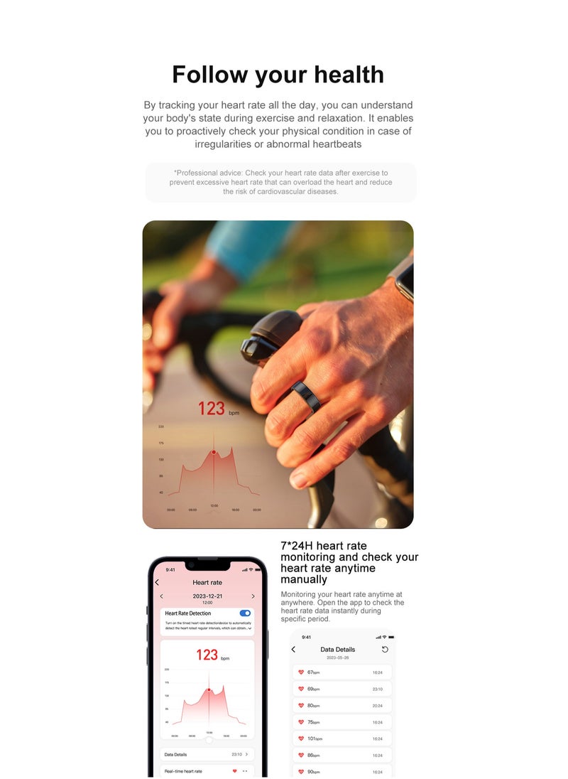 GULFLINK Smart Fitness Ring With Heart Rate, Oxygen, Sleep and Sports Tracking, IP68 Waterproof, Magnetic Charging, Size 11(Rose Gold).  - Image 4