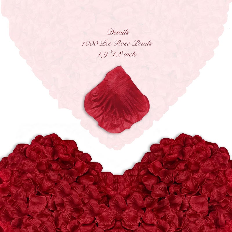 enttgo 1000 Pieces Artificial Silk Rose Petals Flower Decoration Wedding Party (Dark Red) - Image 2