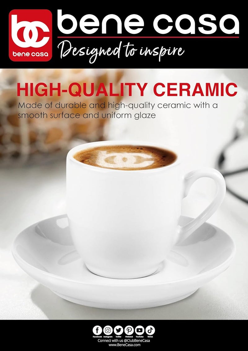 Bene Casa Bene Casa White 9pc Espresso Set WMetal Stand 4 Espresso Cup Set Cup  Saucer Set Juego de Tazas y Platos Blancos con Soporte De Metal - Image 2