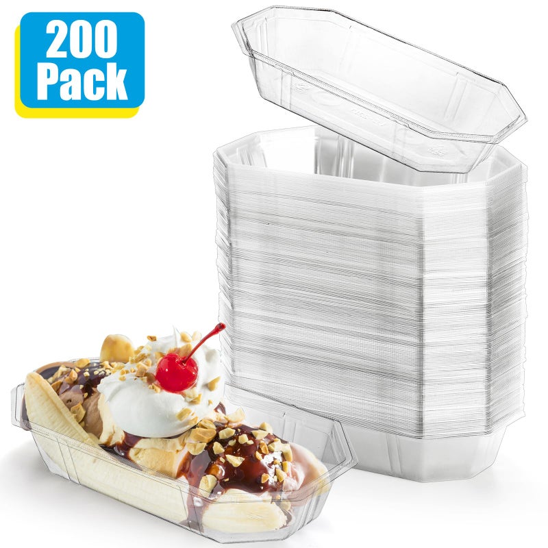 ZOOFOX 200 Pack Banana Split Boat Plate  12 oz Disposable Ice Cream Sundae Bowls  Clear PET Plastic Dessert Bowls for Serving  Weddings  Catering  Home or Event Party Supplies - Image 2