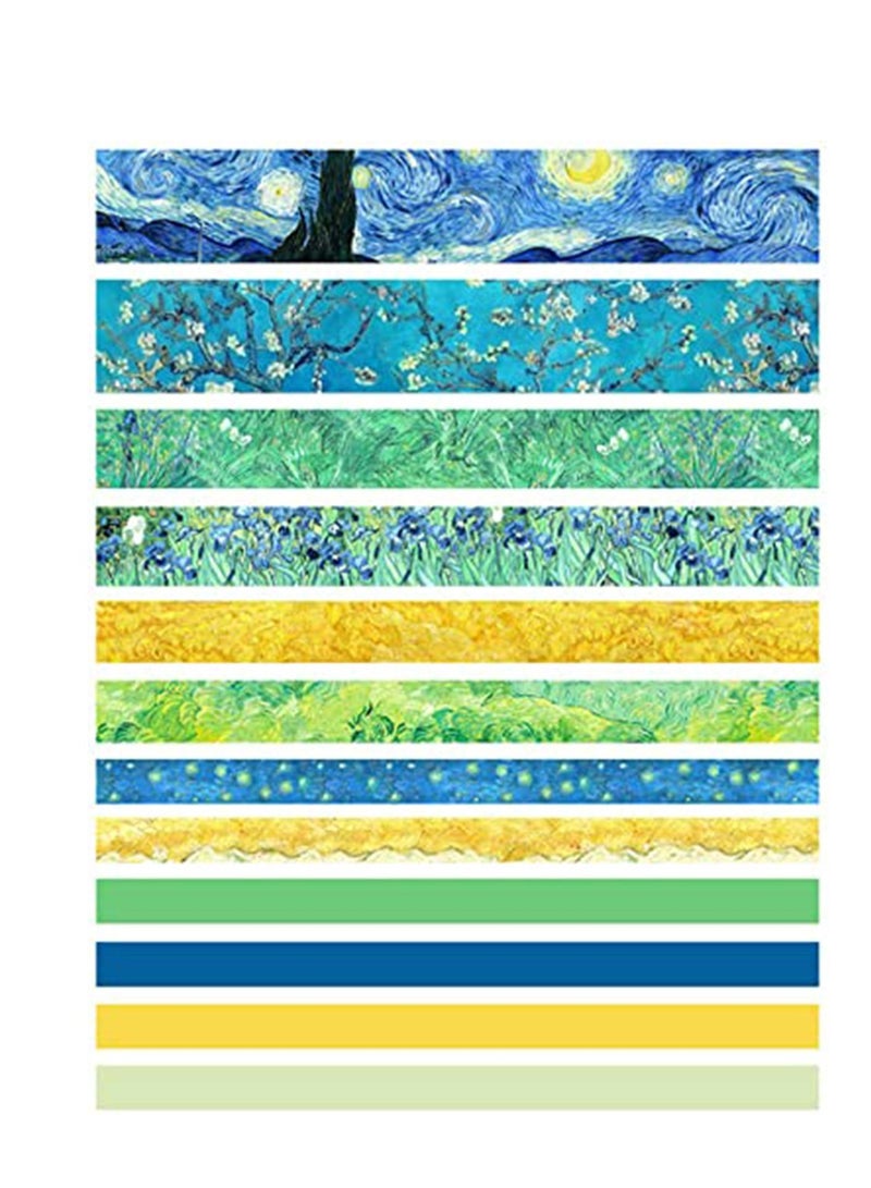 SYOSI Van Gogh Starry Night, DIY Crafts, Washi Tape Set of 12 Rolls, Decorative Green Leaves Floral Blue Yellow Washi Masking Tape Sets for Craft, Kids, Scrapbook, Diary, DIY, Gift Wrapping - Image 2