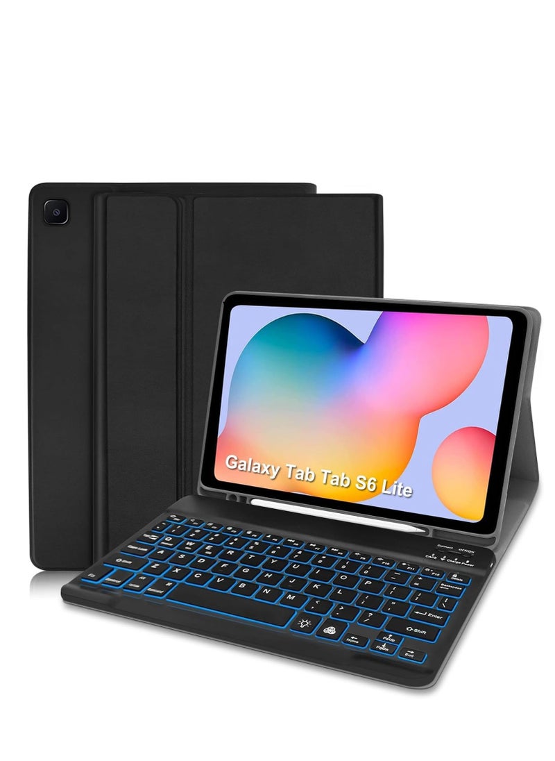 JAJEEK Samsung S6 Lite Tablet Case with Keyboard and Built-in S Pen Holder – Slim Smart Case with Bluetooth Keyboard for Samsung Galaxy Tab S6 Lite 10.4 (2024/2022/2020) SM-P620/P625/P615/P619 – Black - Image 1