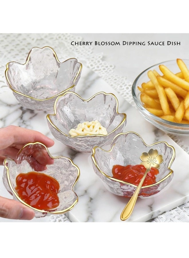 شيبشيب ٣ قطع أطباق صلصة الصويا على شكل ساكورا، أطباق غمس زهرية وردية من الزجاج/أطباق مقبلات، أوعية سلطة كريستالية يابانية، هدايا للمنازل الجديدة وزينة مكتبية (شفاف) - Image 3