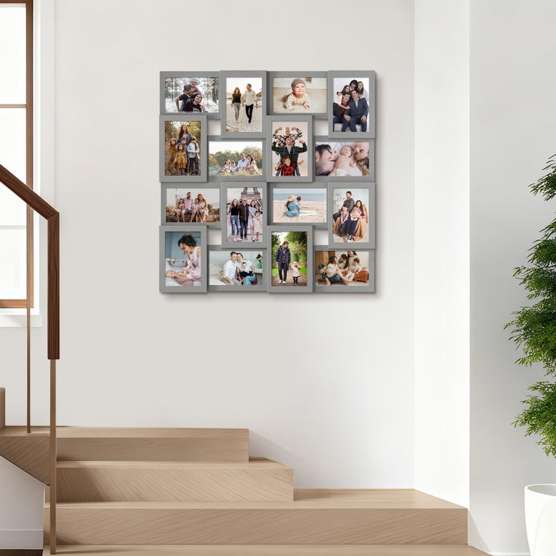 J.M.Deco Collage Picture Frames for Wall 16 Opening, Large Photo Frame Collage Wall Hanging for 4x6 Photo, Reunion Friends Family Memory, Christmas Gift - Grey - Image 5