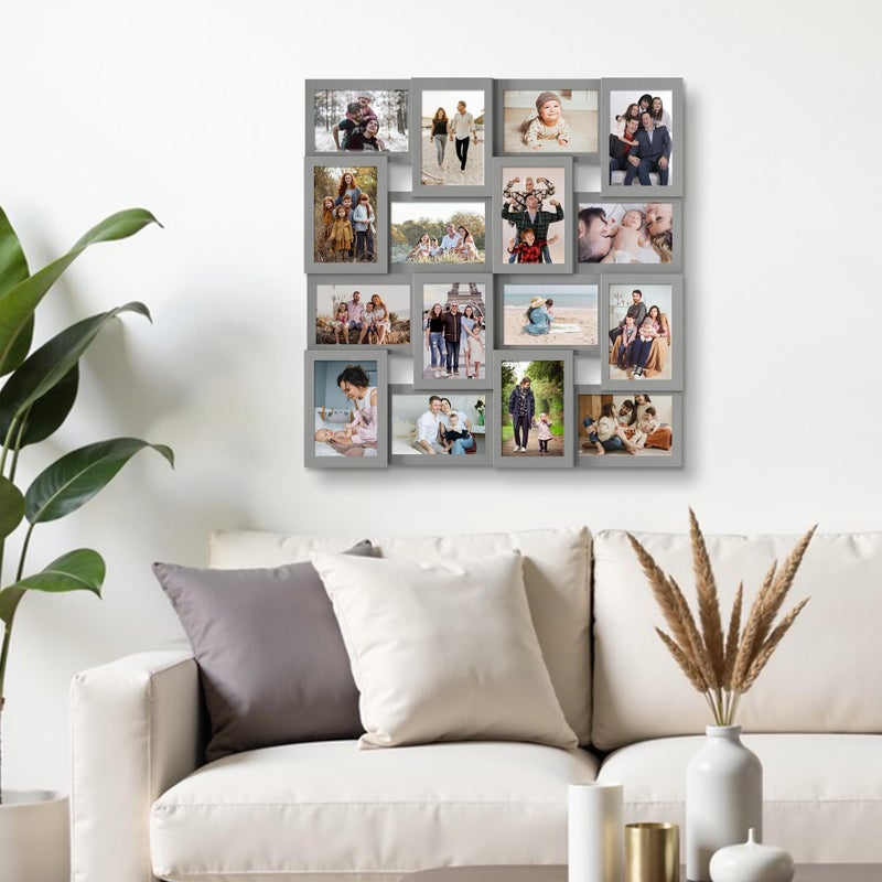 J.M.Deco Collage Picture Frames for Wall 16 Opening, Large Photo Frame Collage Wall Hanging for 4x6 Photo, Reunion Friends Family Memory, Christmas Gift - Grey - Image 4