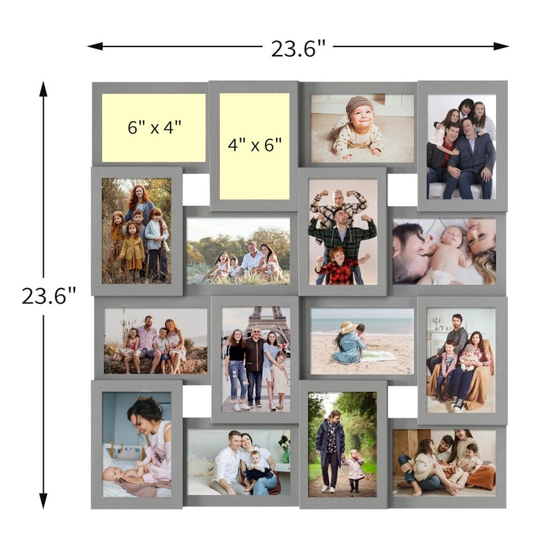 J.M.Deco Collage Picture Frames for Wall 16 Opening, Large Photo Frame Collage Wall Hanging for 4x6 Photo, Reunion Friends Family Memory, Christmas Gift - Grey - Image 3