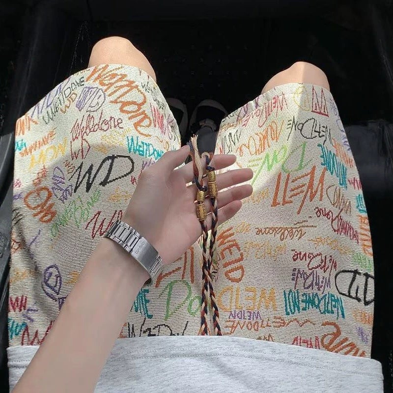 Men's Casual Shorts with American Letter Graffiti Print - Image 1