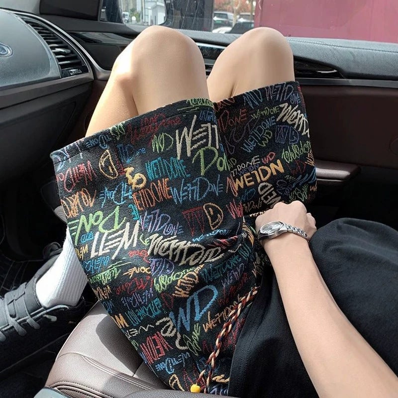 Men's Casual Shorts with American Letter Graffiti Print - Image 2