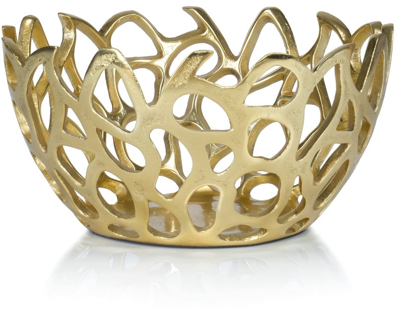 Red Co 10 Decorative Round Aluminum Golden Branch Reef Centerpiece Bowl